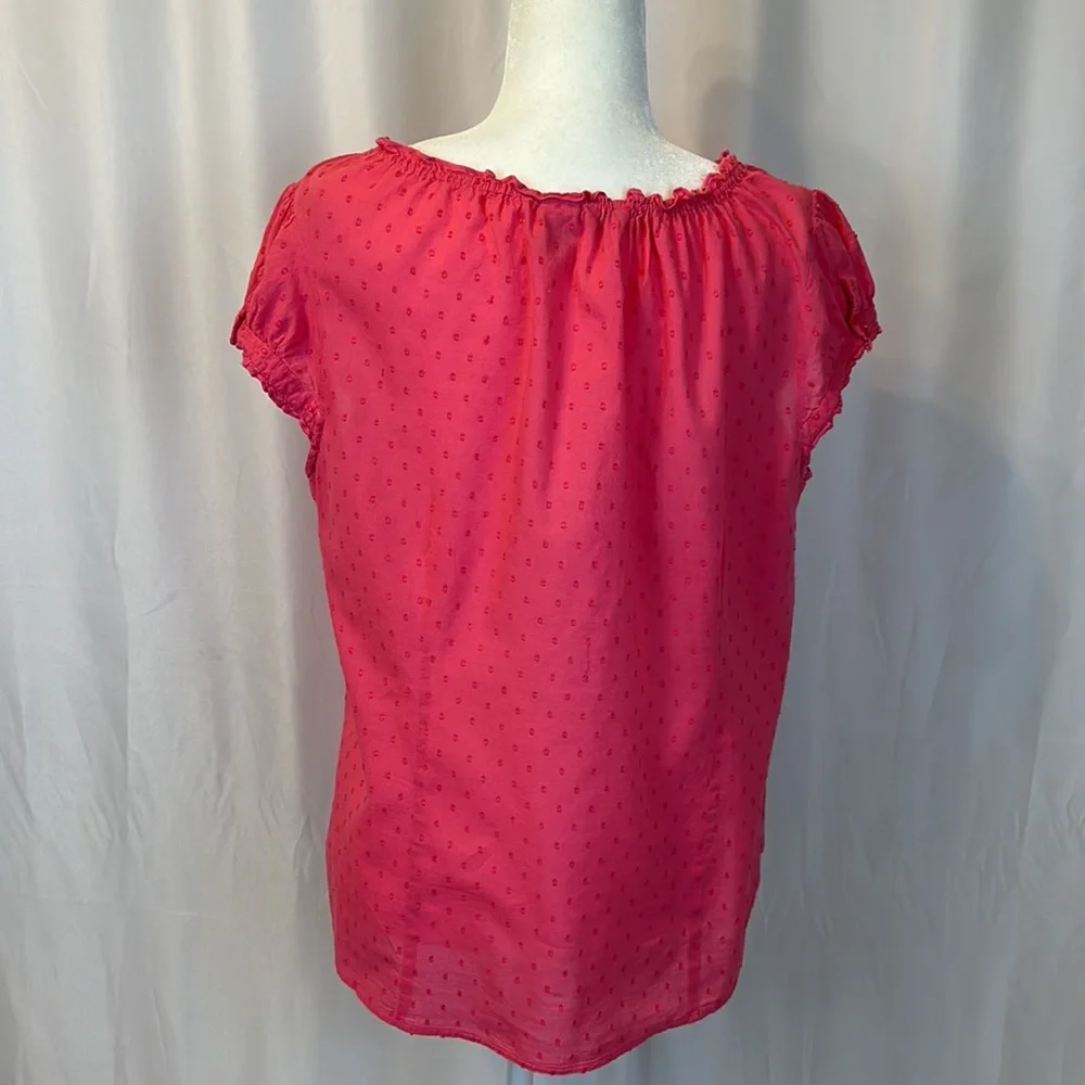 Izod - Magenta Blouse with Cap Sleeves and Dots, Size L. - Picture 4 of 5